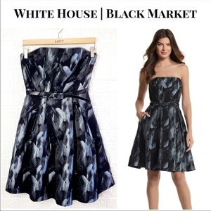 White House Black Market Gray and Black brushstroke cocktail dress